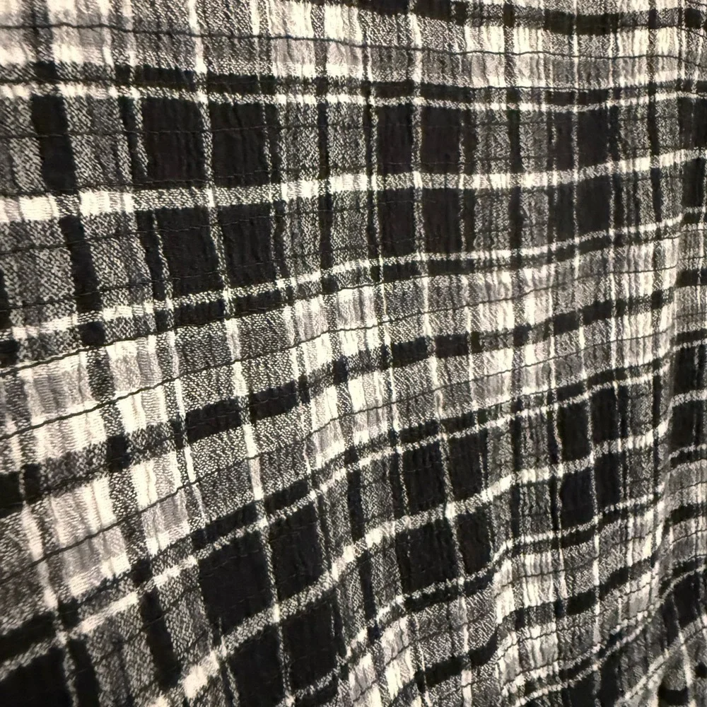 Terra & Sky Green and White, Side Pockets, Tiered Plaid Midi Dress, 1X